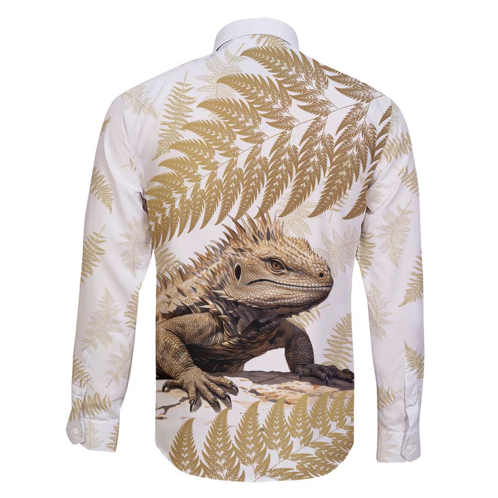 Gold New Zealand Tuatara Family Matching Short Sleeve Bodycon Dress and Hawaiian Shirt Aotearoa Sphenodon Punctatus Silver Fern LT14 - Polynesian Pride