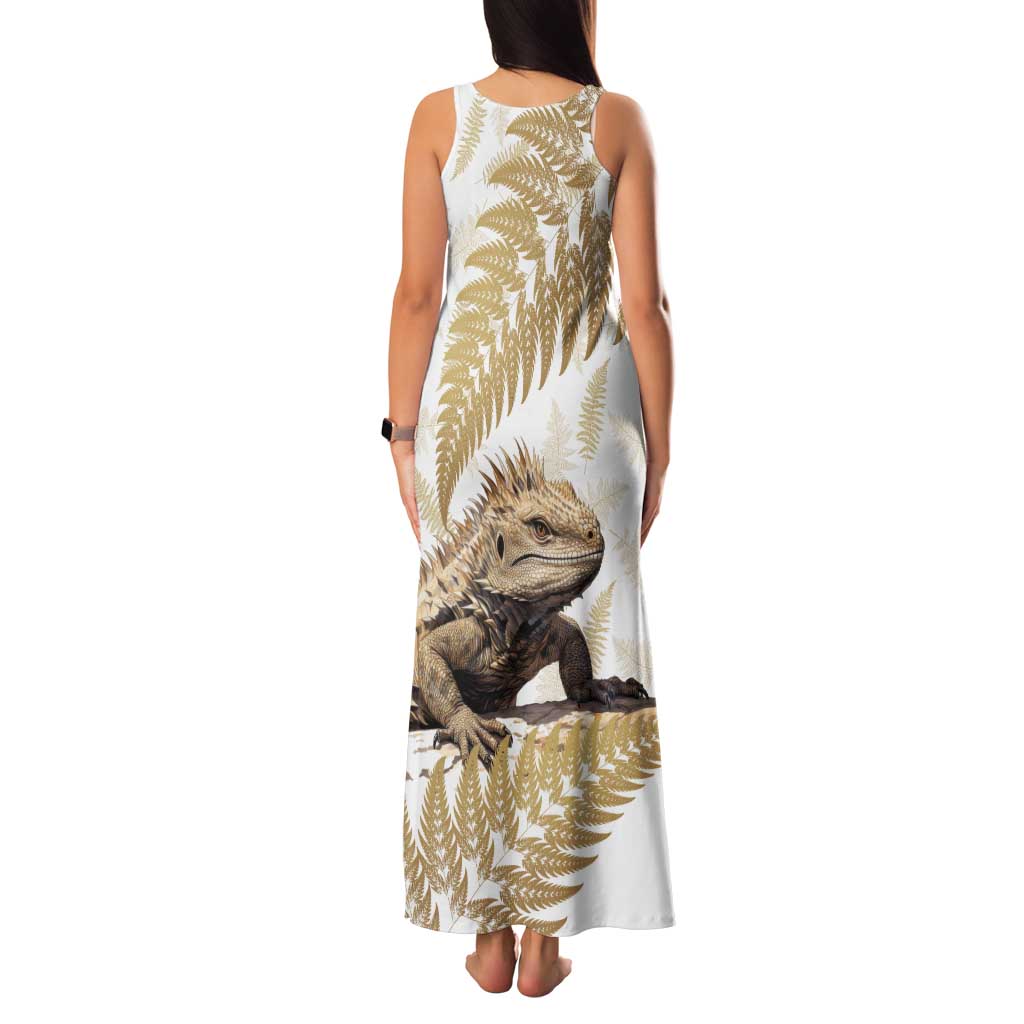 Gold New Zealand Tuatara Family Matching Tank Maxi Dress and Hawaiian Shirt Aotearoa Sphenodon Punctatus Silver Fern