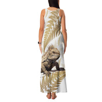 Gold New Zealand Tuatara Family Matching Tank Maxi Dress and Hawaiian Shirt Aotearoa Sphenodon Punctatus Silver Fern