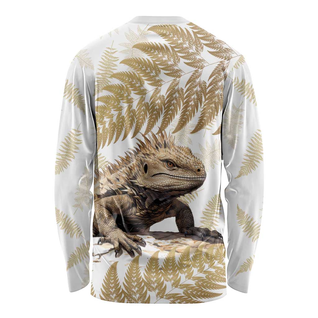 Gold New Zealand Tuatara Long Sleeve Shirt Aotearoa Sphenodon Punctatus Silver Fern