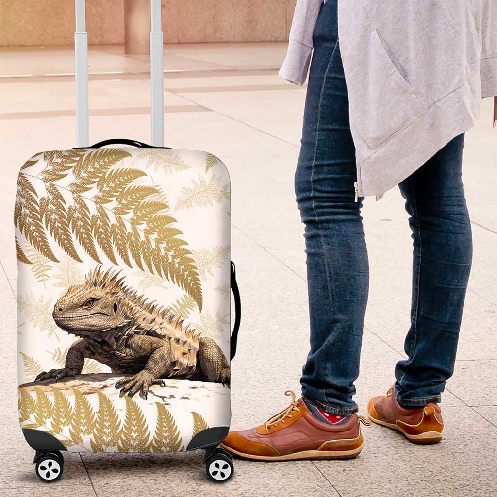 Gold New Zealand Tuatara Luggage Cover Aotearoa Sphenodon Punctatus Silver Fern