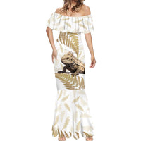 Gold New Zealand Tuatara Mermaid Dress Aotearoa Sphenodon Punctatus Silver Fern LT14 - Polynesian Pride