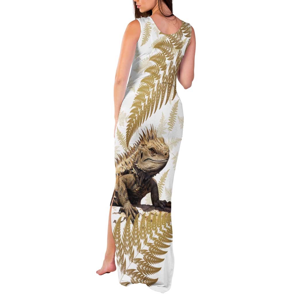 Gold New Zealand Tuatara Tank Maxi Dress Aotearoa Sphenodon Punctatus Silver Fern