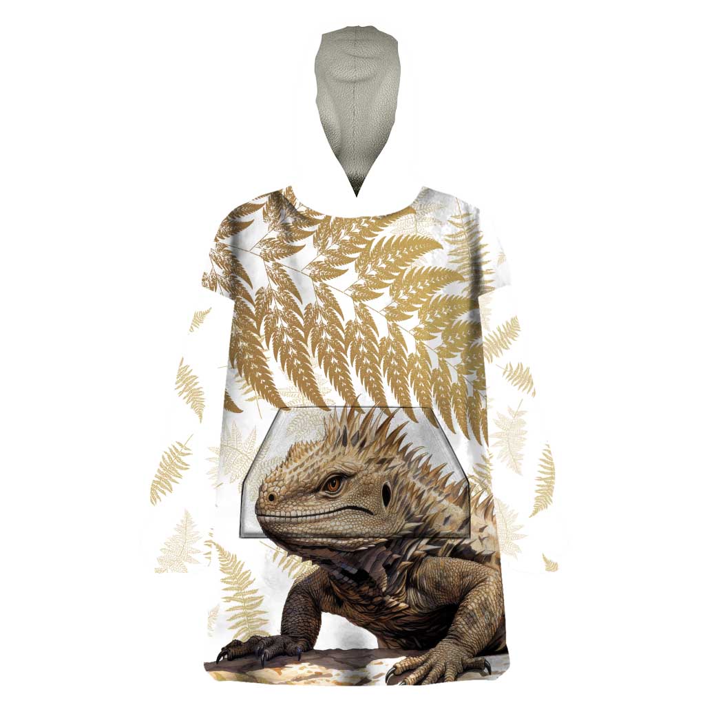 Gold New Zealand Tuatara Wearable Blanket Hoodie Aotearoa Sphenodon Punctatus Silver Fern