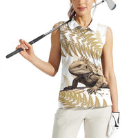 Gold New Zealand Tuatara Women Sleeveless Polo Shirt Aotearoa Sphenodon Punctatus Silver Fern LT14 - Polynesian Pride