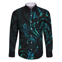 New Zealand Skink Family Matching Puletasi and Hawaiian Shirt Aotearoa Maori Mix Paua Shell LT14 Dad's Shirt - Long Sleeve Blue - Polynesian Pride