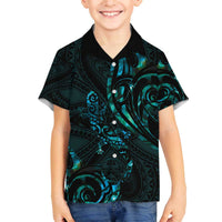 New Zealand Skink Family Matching Puletasi and Hawaiian Shirt Aotearoa Maori Mix Paua Shell LT14 Son's Shirt Blue - Polynesian Pride
