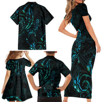New Zealand Skink Family Matching Short Sleeve Bodycon Dress and Hawaiian Shirt Aotearoa Maori Mix Paua Shell LT14 - Polynesian Pride