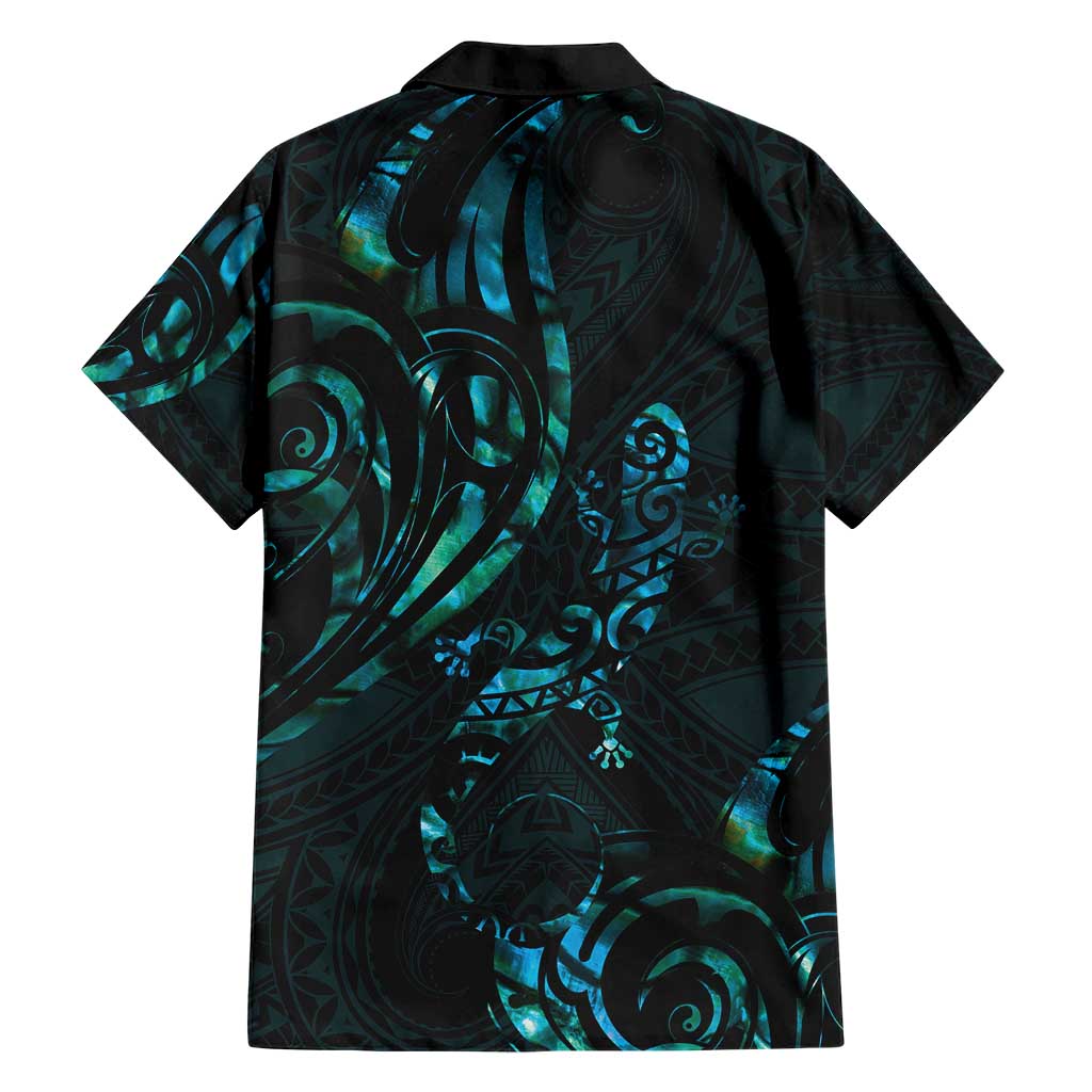New Zealand Skink Family Matching Short Sleeve Bodycon Dress and Hawaiian Shirt Aotearoa Maori Mix Paua Shell LT14 - Polynesian Pride