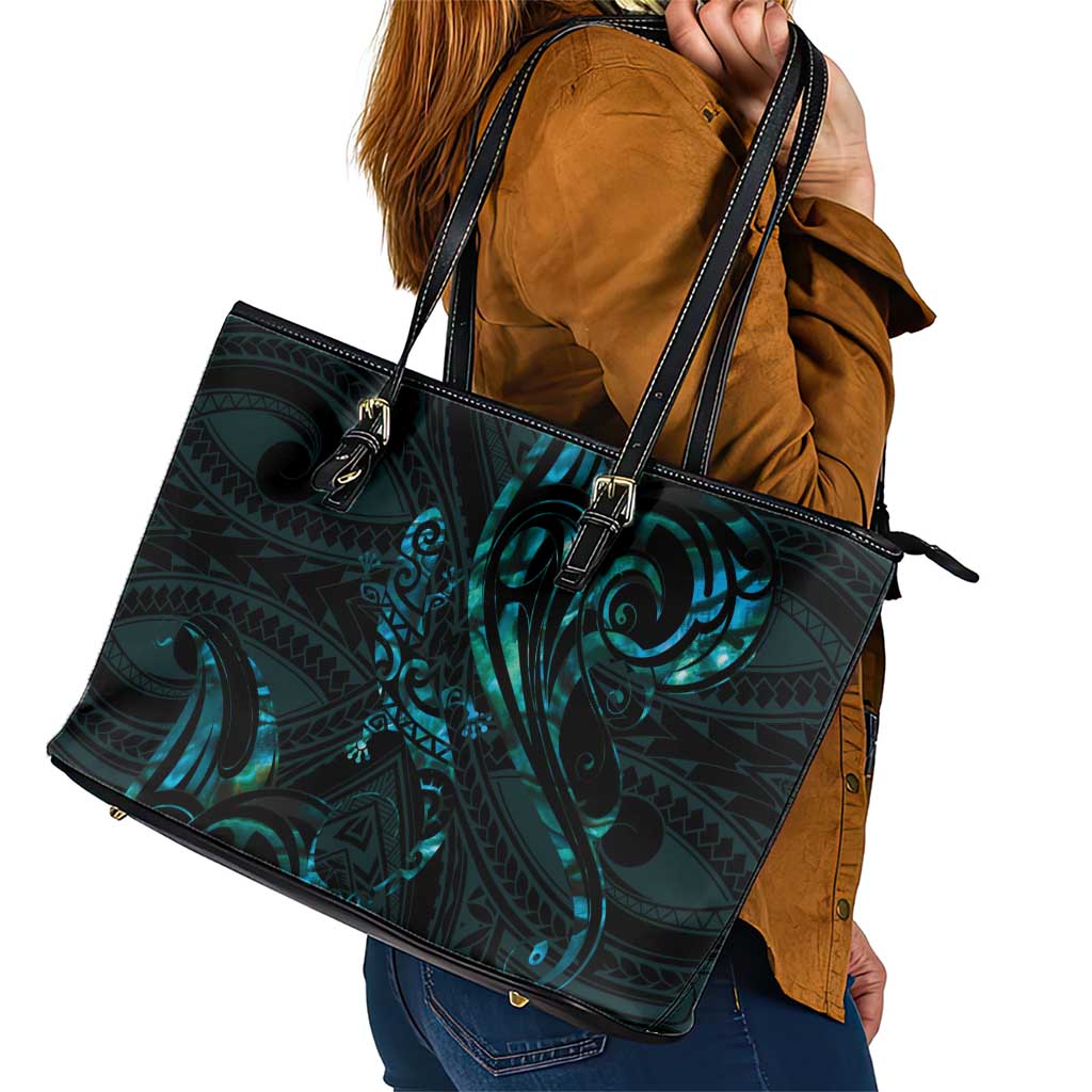 New Zealand Skink Leather Tote Bag Aotearoa Maori Mix Paua Shell
