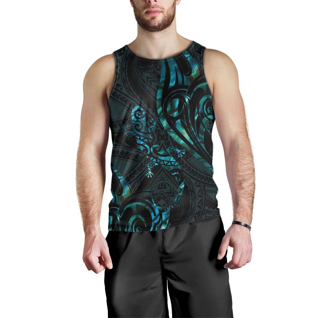 New Zealand Skink Men Tank Top Aotearoa Maori Mix Paua Shell