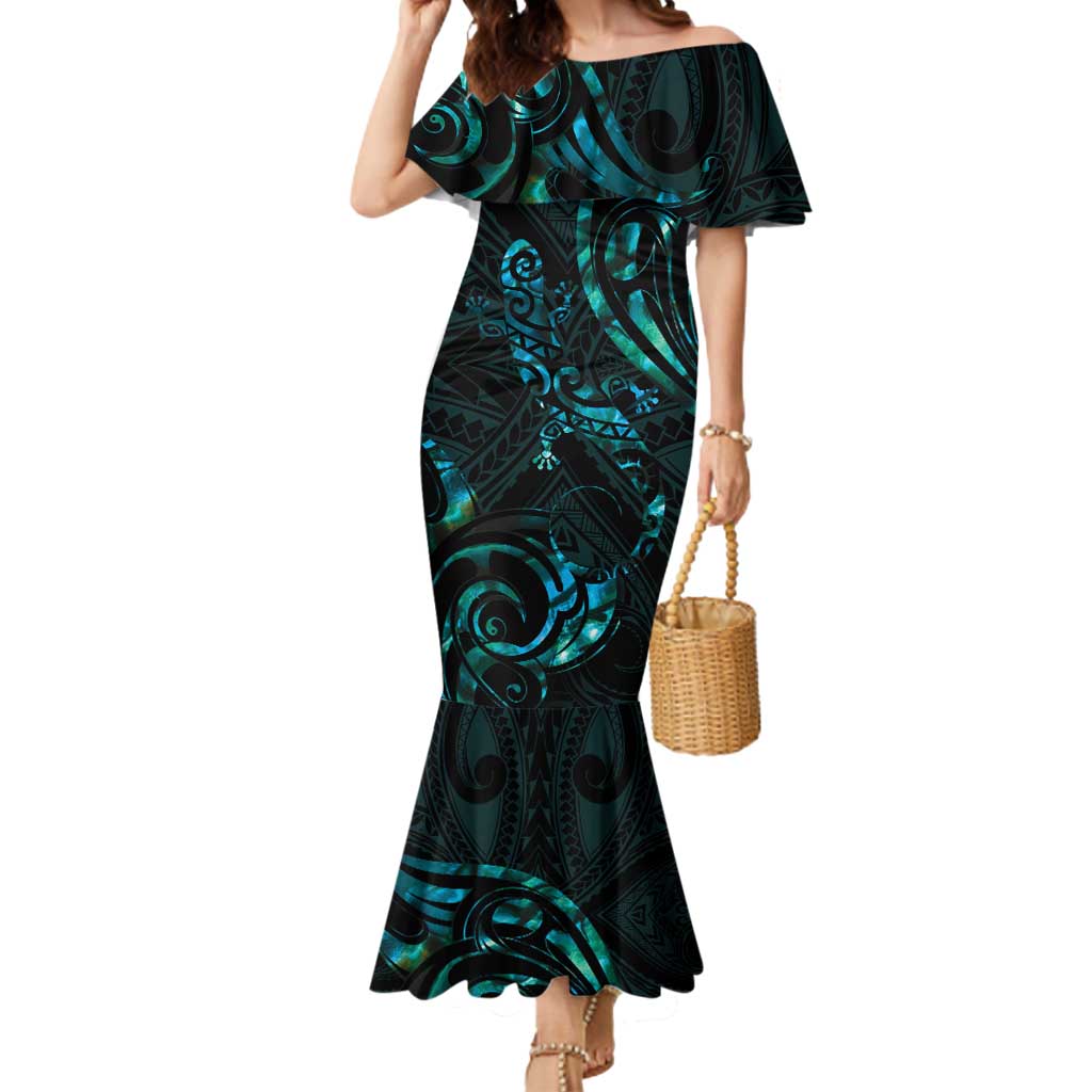 New Zealand Skink Mermaid Dress Aotearoa Maori Mix Paua Shell LT14 Women Blue - Polynesian Pride
