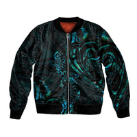 New Zealand Skink Sleeve Zip Bomber Jacket Aotearoa Maori Mix Paua Shell LT14 Unisex Blue - Polynesian Pride