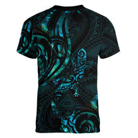 New Zealand Skink Women V-Neck T-Shirt Aotearoa Maori Mix Paua Shell LT14 - Polynesian Pride