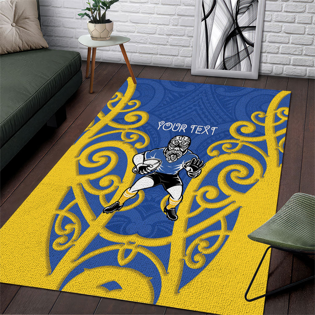 Otago Custom Rugby New Zealand Area Rug Aotearoa Maori Pukana Tiki Mascot