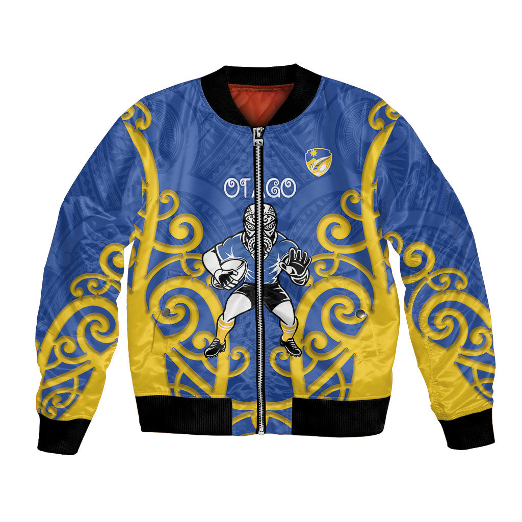 Otago Custom Rugby New Zealand Bomber Jacket Aotearoa Maori Pukana Tiki Mascot