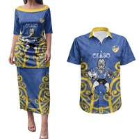 Otago Custom Rugby New Zealand Couples Matching Puletasi and Hawaiian Shirt Aotearoa Maori Pukana Tiki Mascot