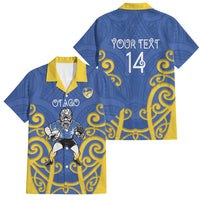 Otago Custom Rugby New Zealand Family Matching Long Sleeve Bodycon Dress and Hawaiian Shirt Aotearoa Maori Pukana Tiki Mascot