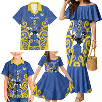 Otago Custom Rugby New Zealand Family Matching Mermaid Dress and Hawaiian Shirt Aotearoa Maori Pukana Tiki Mascot