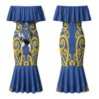 Otago Custom Rugby New Zealand Family Matching Mermaid Dress and Hawaiian Shirt Aotearoa Maori Pukana Tiki Mascot