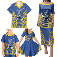 Otago Custom Rugby New Zealand Family Matching Puletasi and Hawaiian Shirt Aotearoa Maori Pukana Tiki Mascot