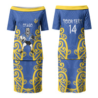 Otago Custom Rugby New Zealand Family Matching Puletasi and Hawaiian Shirt Aotearoa Maori Pukana Tiki Mascot