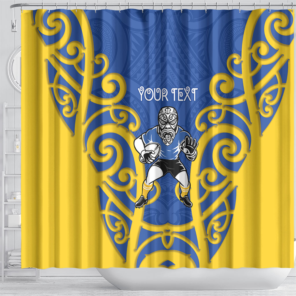 Otago Custom Rugby New Zealand Shower Curtain Aotearoa Maori Pukana Tiki Mascot