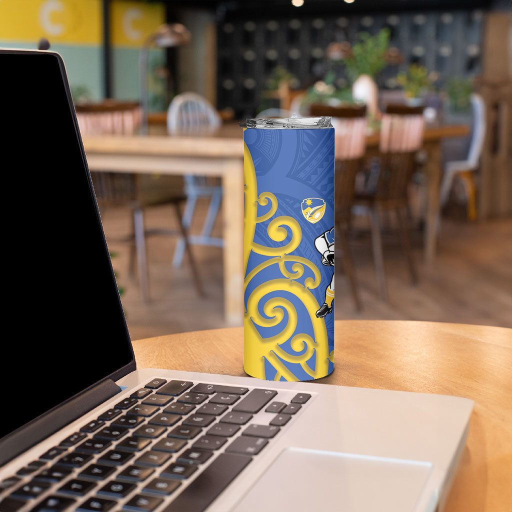 Otago Custom Rugby New Zealand Skinny Tumbler Aotearoa Maori Pukana Tiki Mascot