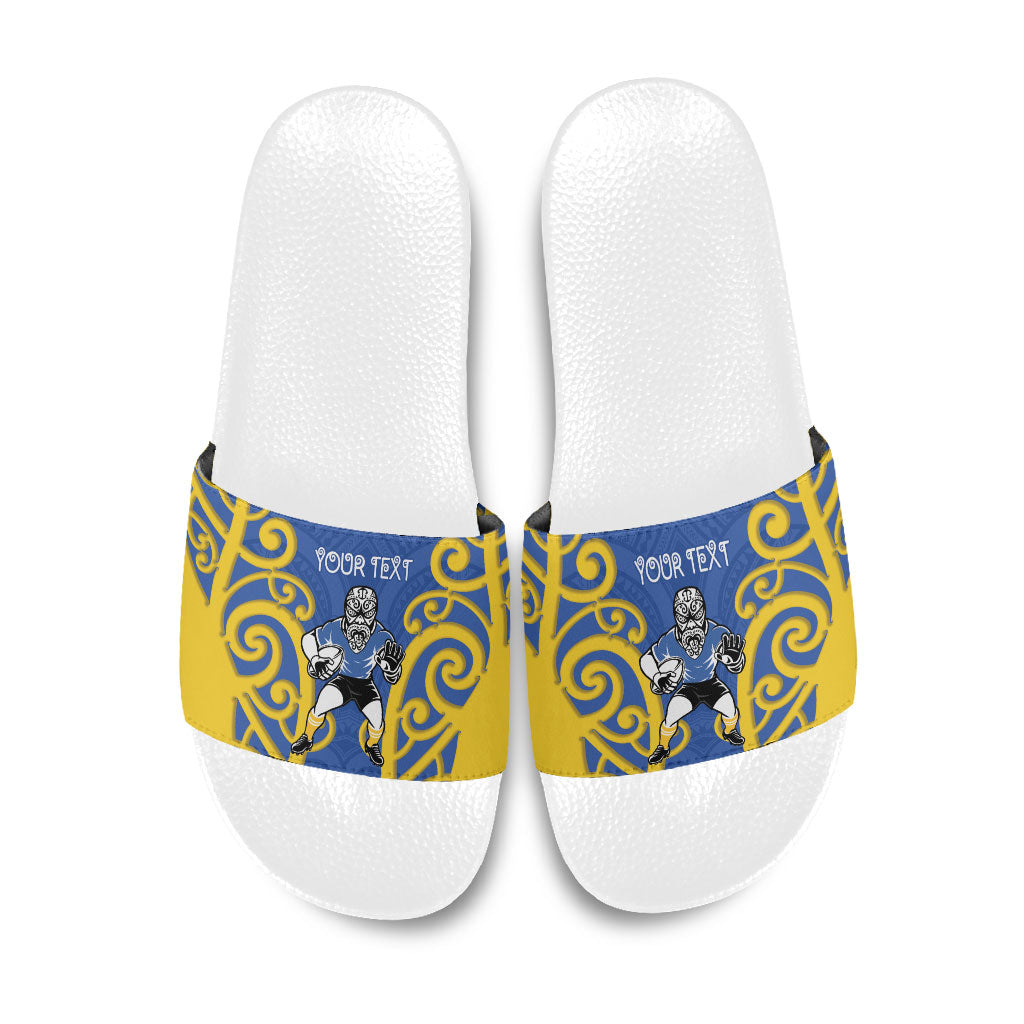 Otago Custom Rugby New Zealand Slide Sandals Aotearoa Maori Pukana Tiki Mascot