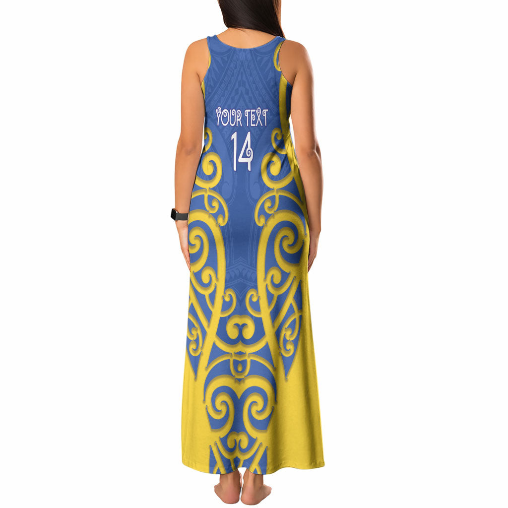 Otago Custom Rugby New Zealand Tank Maxi Dress Aotearoa Maori Pukana Tiki Mascot