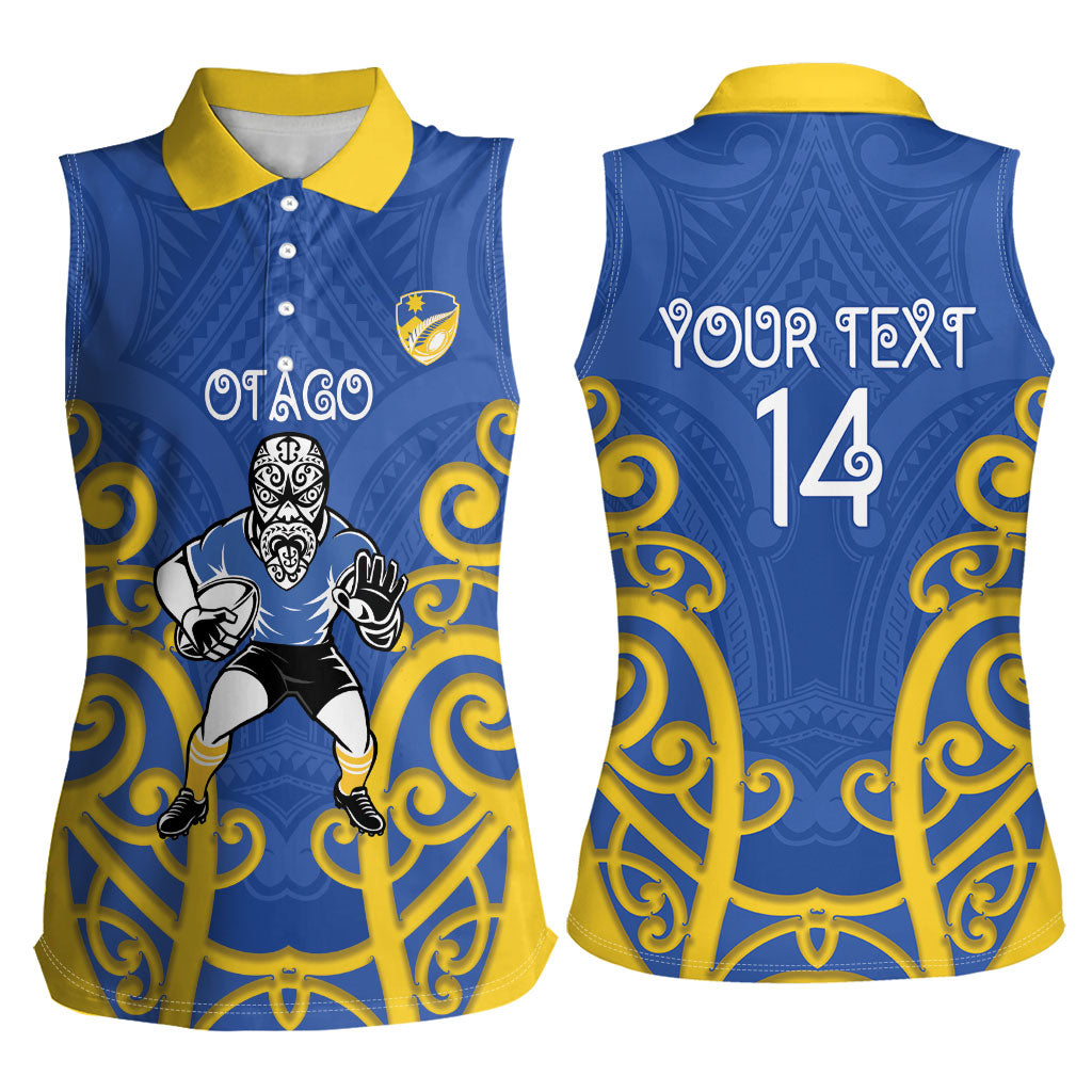 Otago Custom Rugby New Zealand Women Sleeveless Polo Shirt Aotearoa Maori Pukana Tiki Mascot