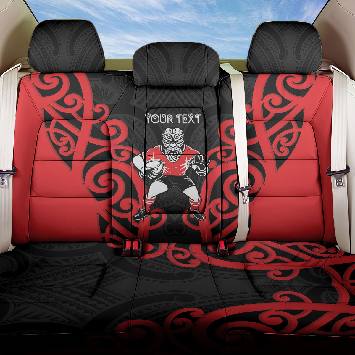 Counties Manukau Custom Rugby New Zealand Back Car Seat Cover Aotearoa Maori Pukana Tiki Mascot