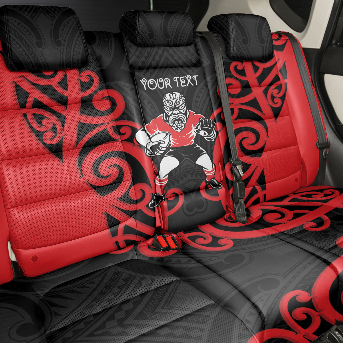 Counties Manukau Custom Rugby New Zealand Back Car Seat Cover Aotearoa Maori Pukana Tiki Mascot