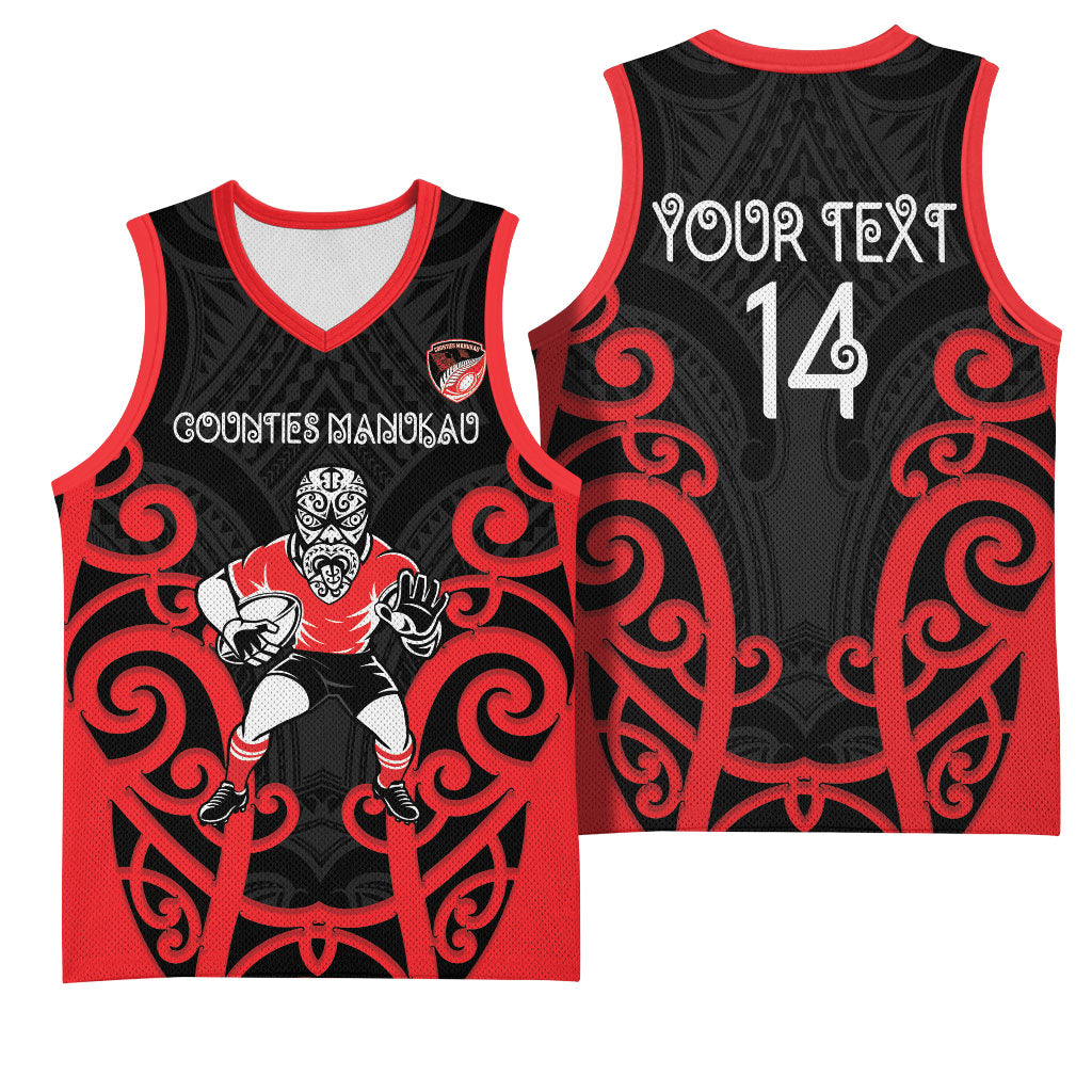 Counties Manukau Custom Rugby New Zealand Basketball Jersey Aotearoa Maori Pukana Tiki Mascot