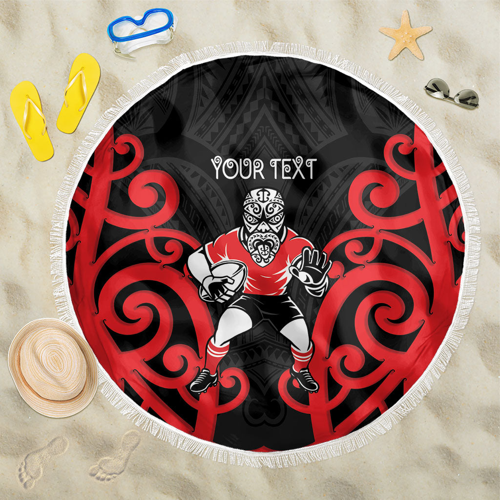 Counties Manukau Custom Rugby New Zealand Beach Blanket Aotearoa Maori Pukana Tiki Mascot LT14 One Size 150cm Red - Polynesian Pride