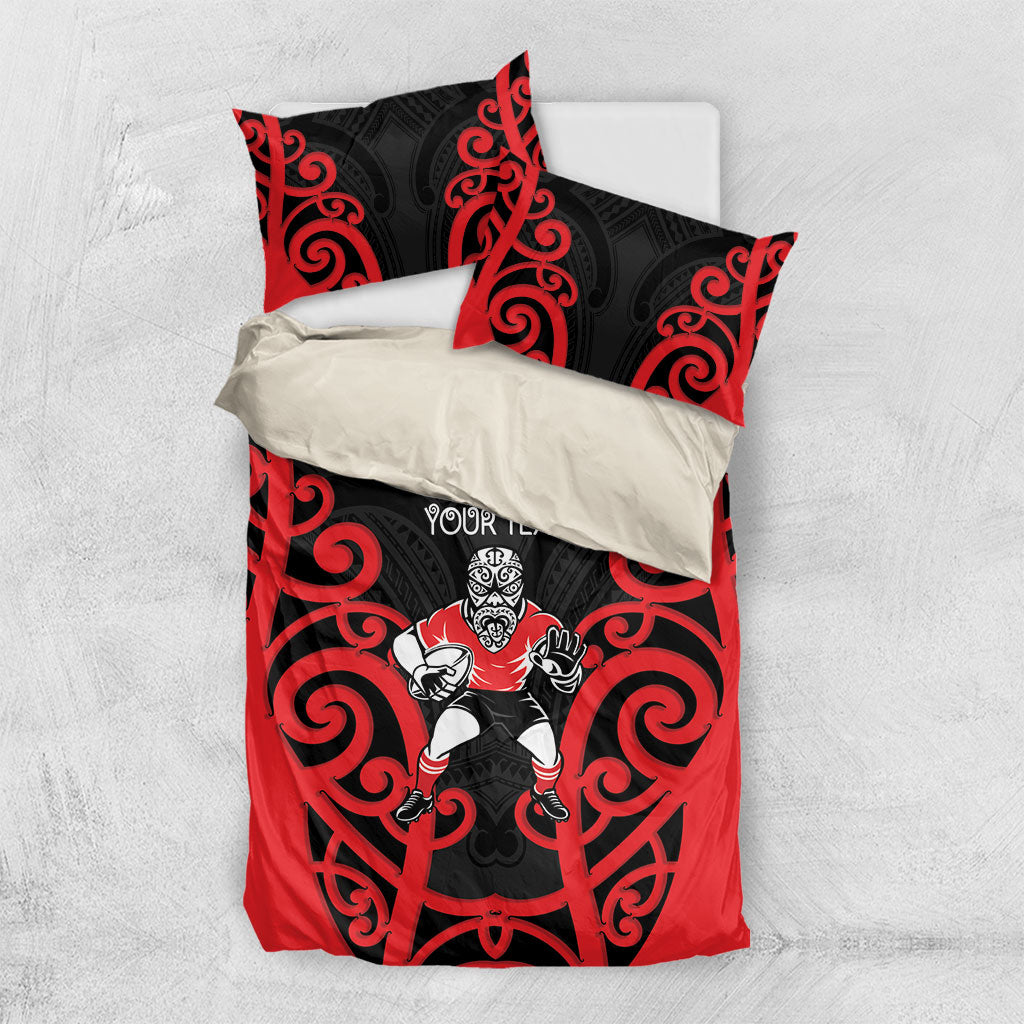Counties Manukau Custom Rugby New Zealand Bedding Set Aotearoa Maori Pukana Tiki Mascot