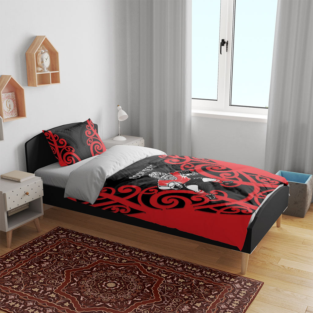 Counties Manukau Custom Rugby New Zealand Bedding Set Aotearoa Maori Pukana Tiki Mascot
