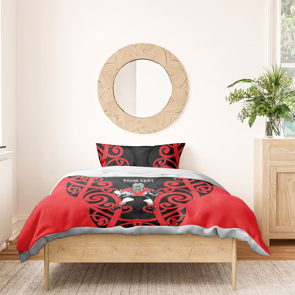Counties Manukau Custom Rugby New Zealand Bedding Set Aotearoa Maori Pukana Tiki Mascot