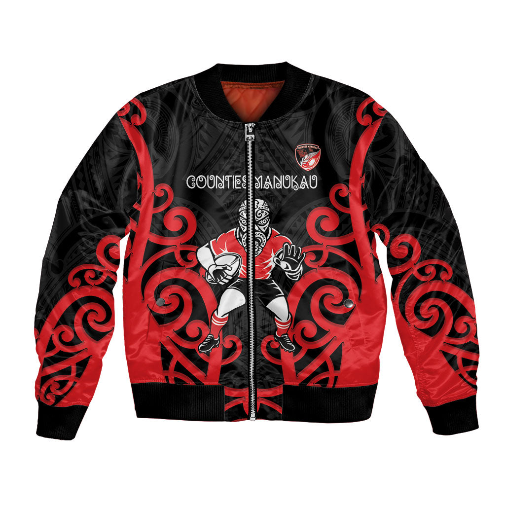 Counties Manukau Custom Rugby New Zealand Bomber Jacket Aotearoa Maori Pukana Tiki Mascot