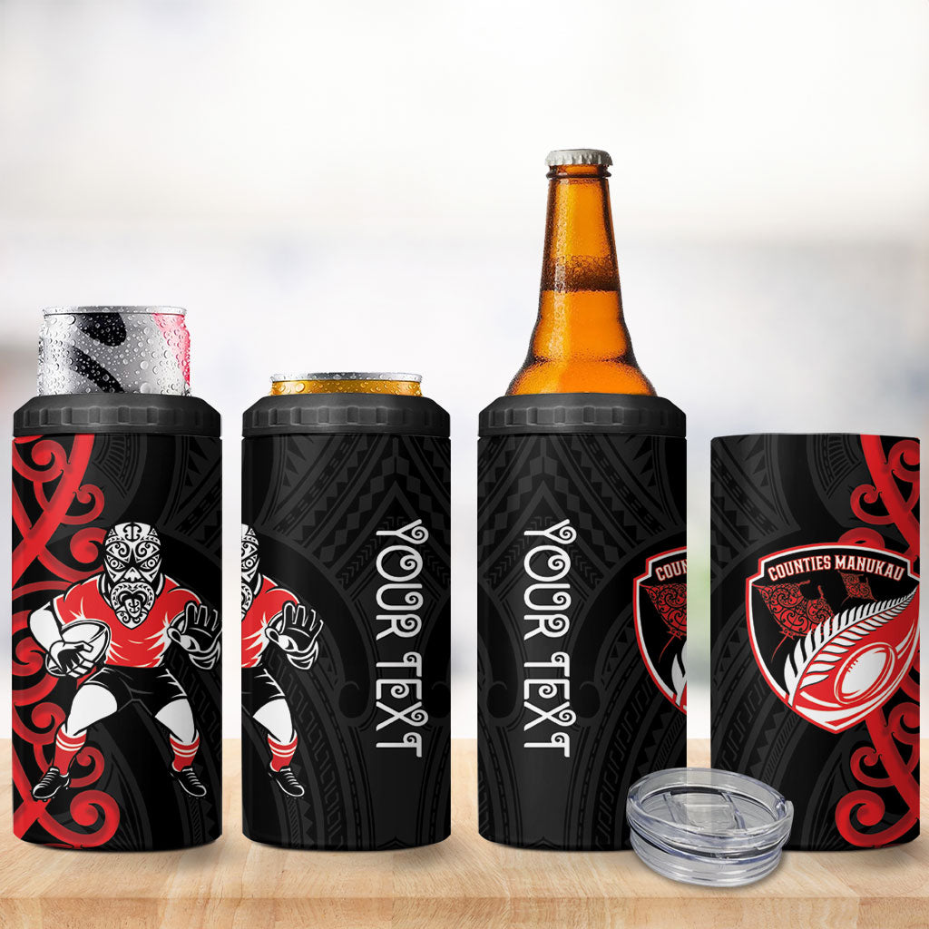 Counties Manukau Custom Rugby New Zealand 4 in 1 Can Cooler Tumbler Aotearoa Maori Pukana Tiki Mascot