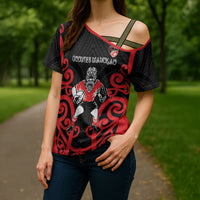 Counties Manukau Custom Rugby New Zealand Cross Shoulder Shirt Aotearoa Maori Pukana Tiki Mascot