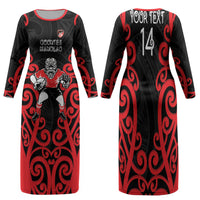 Counties Manukau Custom Rugby New Zealand Family Matching Long Sleeve Bodycon Dress and Hawaiian Shirt Aotearoa Maori Pukana Tiki Mascot