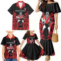 Counties Manukau Custom Rugby New Zealand Family Matching Mermaid Dress and Hawaiian Shirt Aotearoa Maori Pukana Tiki Mascot