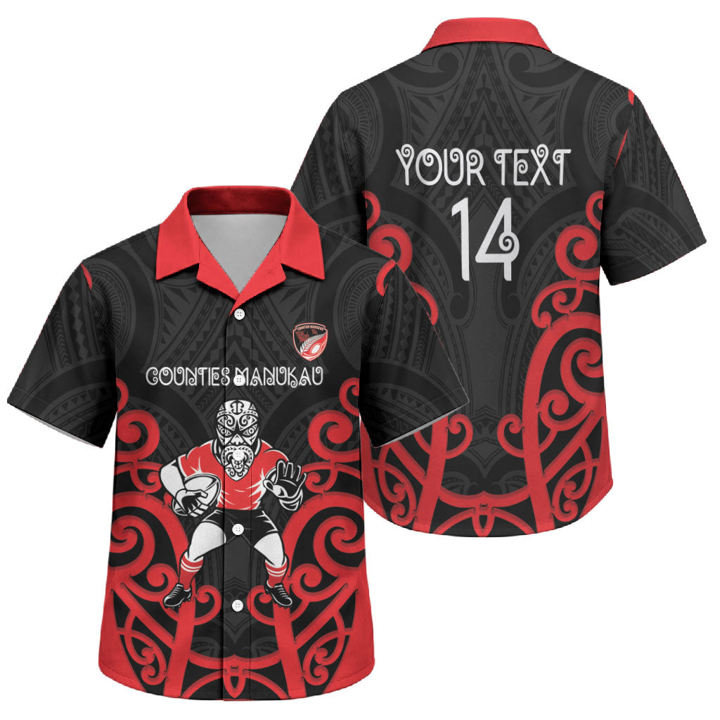 Counties Manukau Custom Rugby New Zealand Family Matching Off The Shoulder Long Sleeve Dress and Hawaiian Shirt Aotearoa Maori Pukana Tiki Mascot