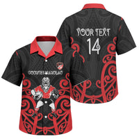 Counties Manukau Custom Rugby New Zealand Family Matching Off Shoulder Maxi Dress and Hawaiian Shirt Aotearoa Maori Pukana Tiki Mascot