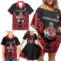 Counties Manukau Custom Rugby New Zealand Family Matching Off Shoulder Short Dress and Hawaiian Shirt Aotearoa Maori Pukana Tiki Mascot