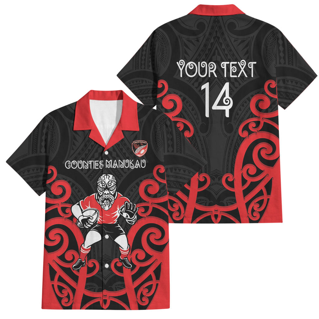 Counties Manukau Custom Rugby New Zealand Family Matching Off Shoulder Short Dress and Hawaiian Shirt Aotearoa Maori Pukana Tiki Mascot
