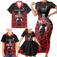 Counties Manukau Custom Rugby New Zealand Family Matching Short Sleeve Bodycon Dress and Hawaiian Shirt Aotearoa Maori Pukana Tiki Mascot