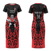 Counties Manukau Custom Rugby New Zealand Family Matching Short Sleeve Bodycon Dress and Hawaiian Shirt Aotearoa Maori Pukana Tiki Mascot
