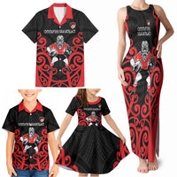 Counties Manukau Custom Rugby New Zealand Family Matching Tank Maxi Dress and Hawaiian Shirt Aotearoa Maori Pukana Tiki Mascot